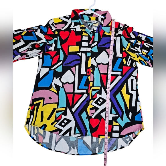 Big Dart Mens Abstract Geometric Print Button Up Shirt Vintage 90s Viscose M HTF - Picture 6 of 7